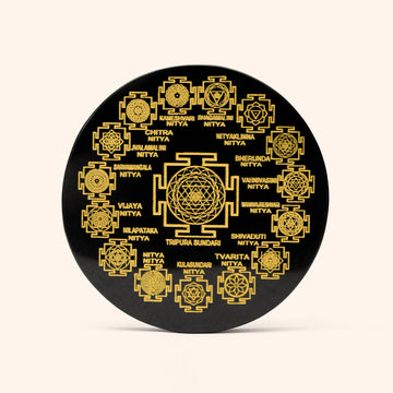 VASTU VARDAN CRYSTAL SHRI YANTRA BLACK OBSIDIAN PLATE 3 INCH