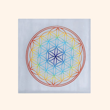 VASTU VARDAN CRYSTAL MANDALA COLOR SQURE SELENITE PLATE 4 INCH