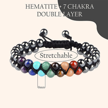 VASTU VARDAN HEMATITE WITH SEVEN CHAKRA DOUBLE LAYER BRACELET