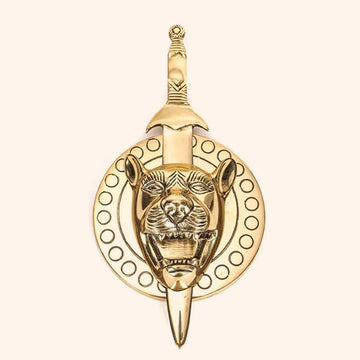 VASTU BRASS LION WITH TALWAR STATUE