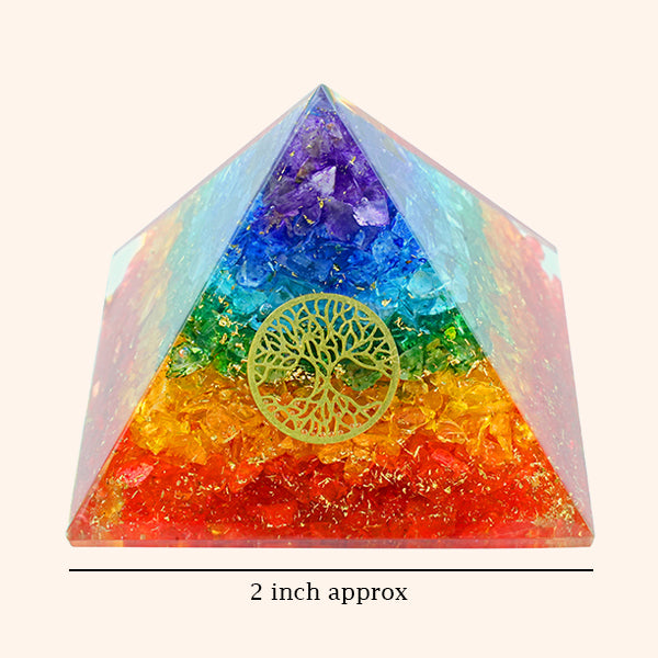 2 INCH SEVEN CHAKRA ORGONE TREE CRYSTAL PYRAMID