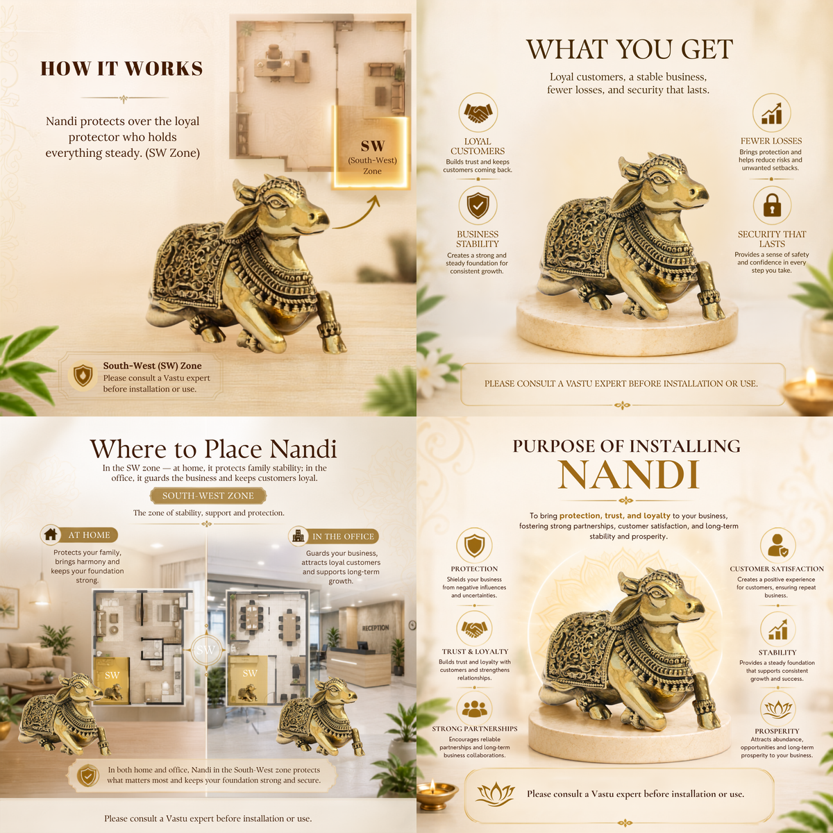 NANDI JI PREMIUM BRASS STATUE - 7 CM