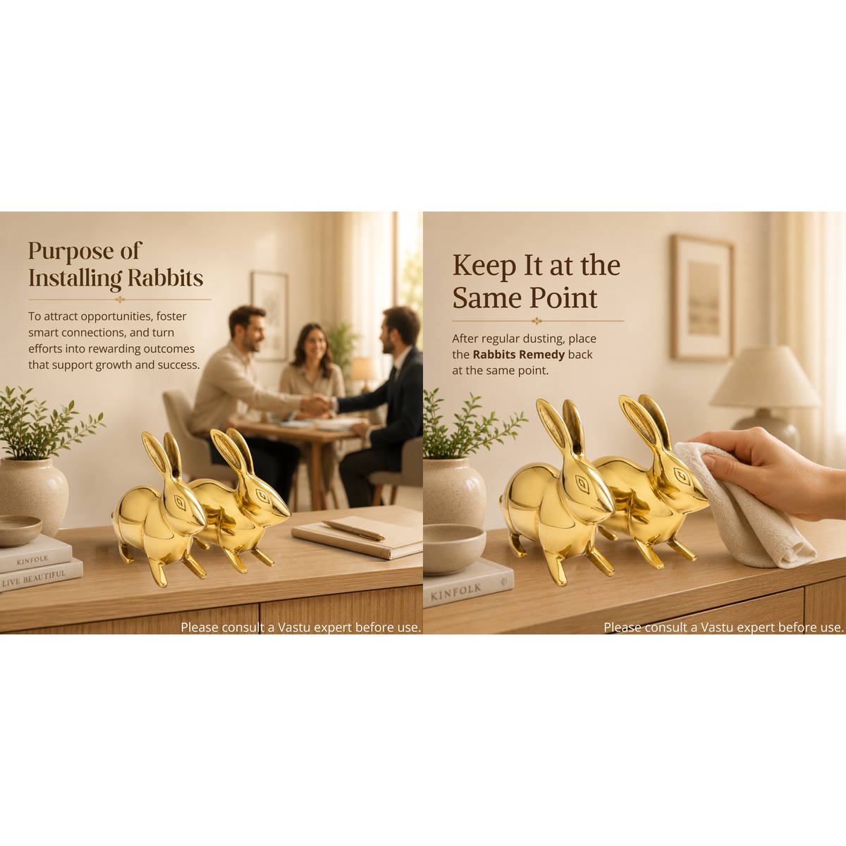 VASTU VARDAN BRASS SMALL RABBIT PAIR STATUE