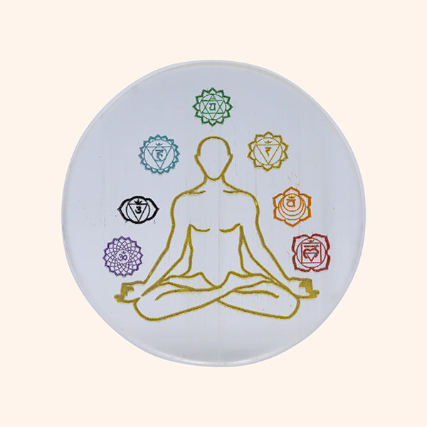 SELENITE 7 CHAKRA CRYSTAL CHARGING PLATE 3 INCH