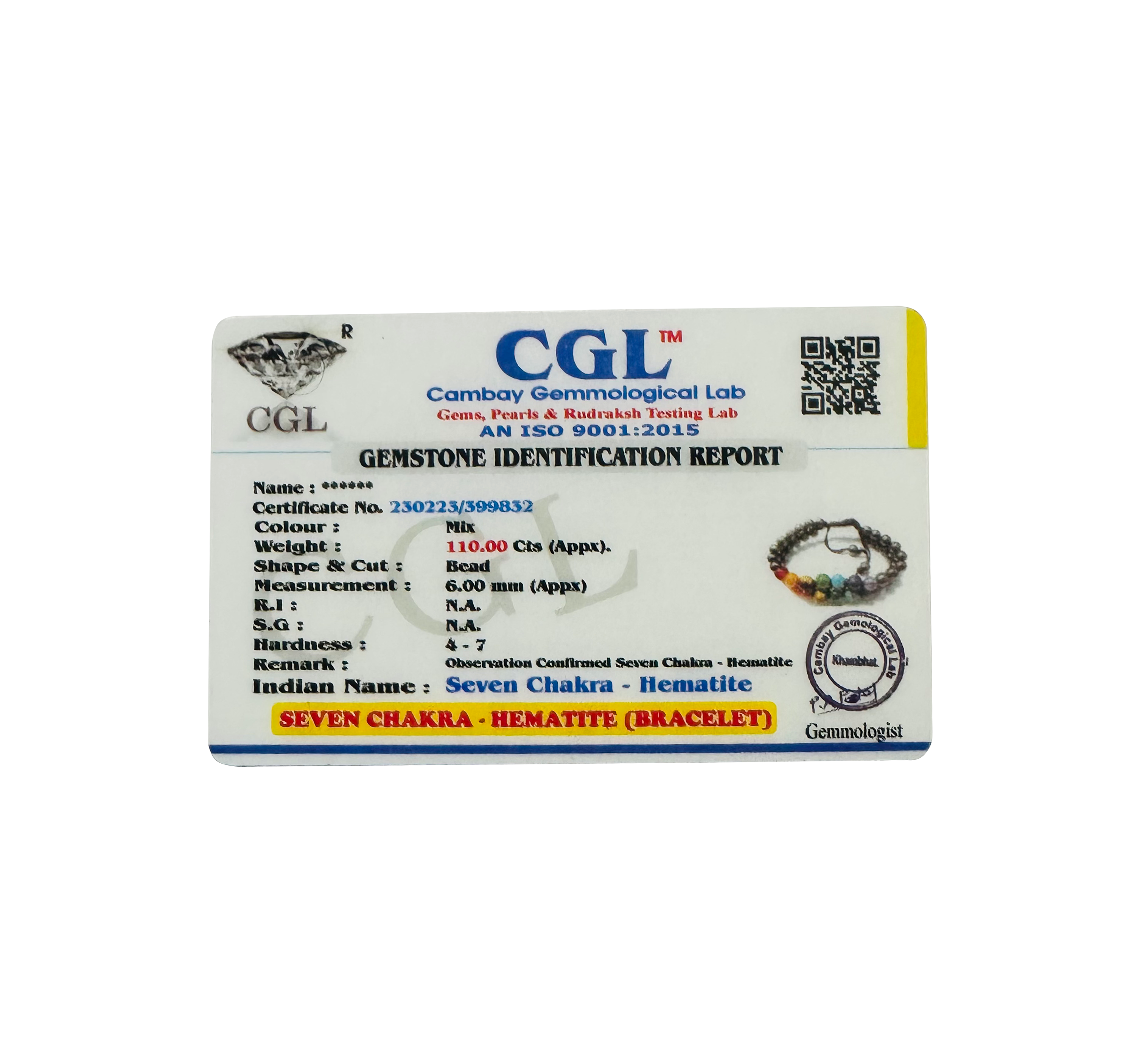 VASTU VARDAN HEMATITE WITH SEVEN CHAKRA DOUBLE LAYER BRACELET