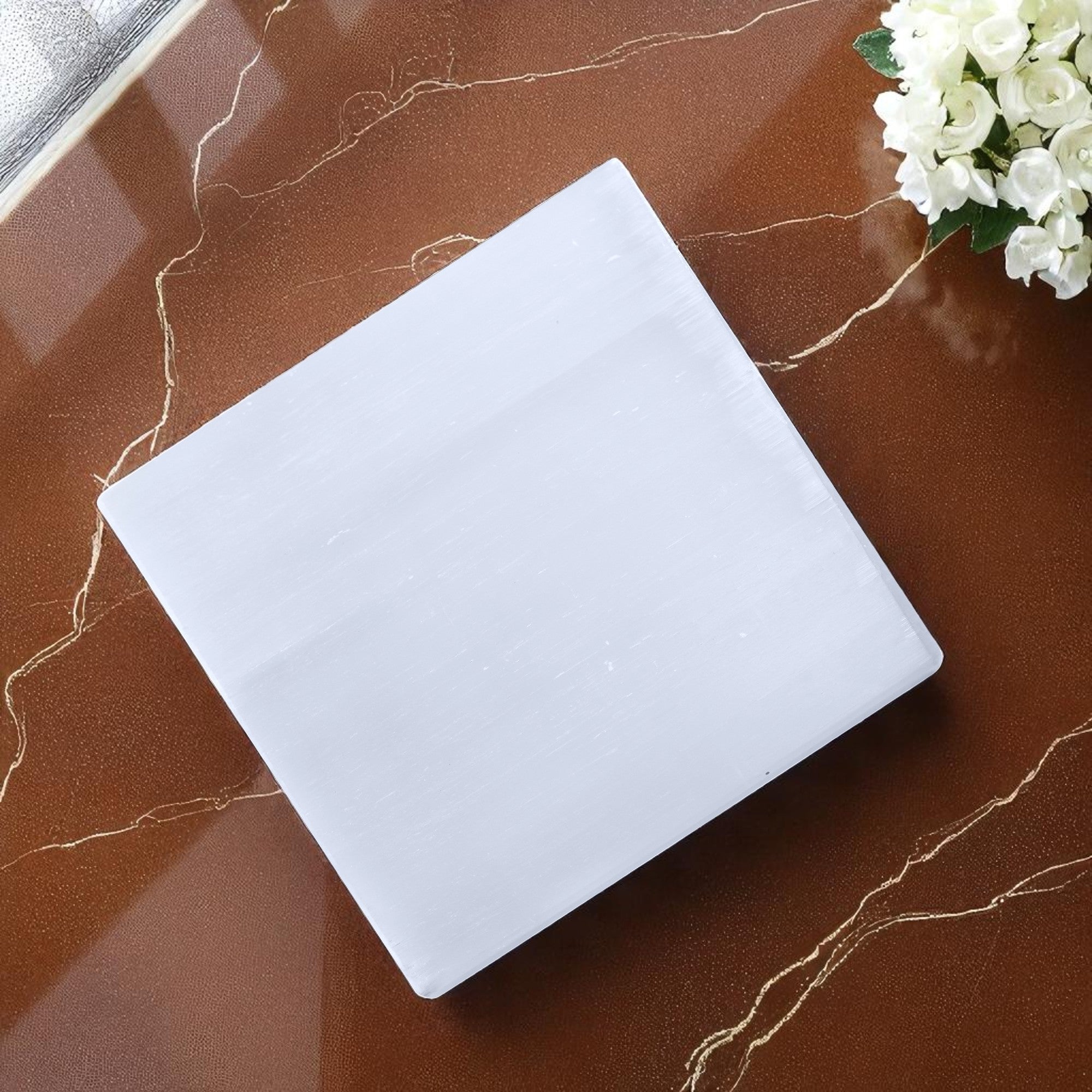 VASTU VARDAN CRYSTAL PLAIN SQURE SELENITE PLATE 4 INCH