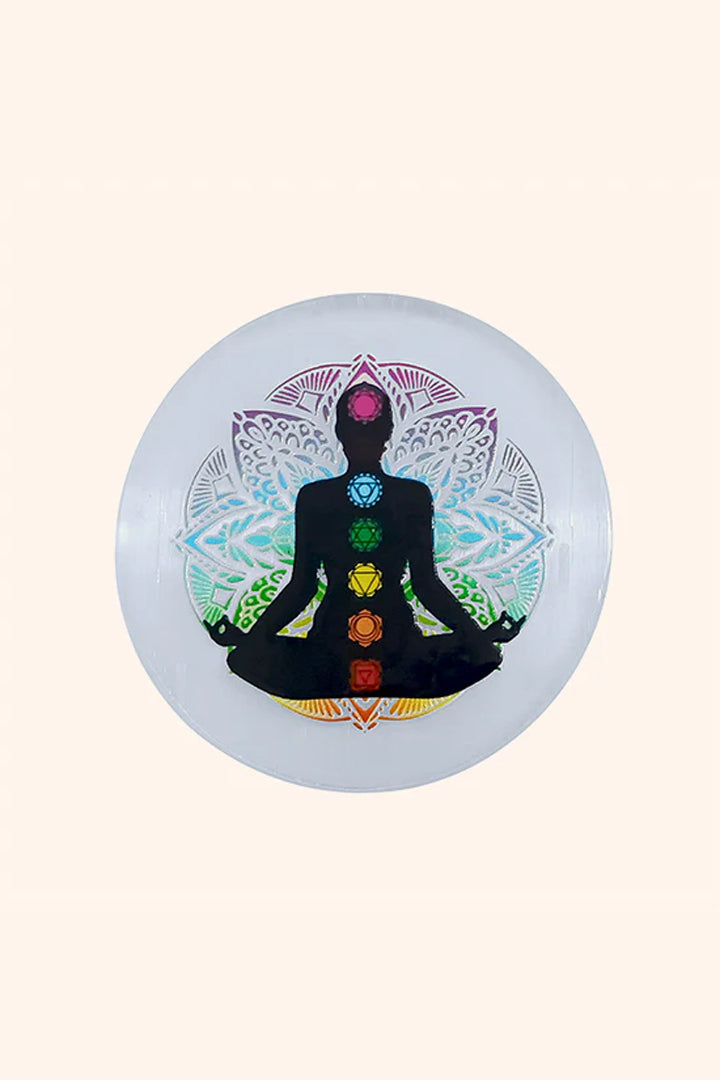 3 INCH - AURA COLOR ROUND CHARGING SELENITE PLATE - Aura Energy Detox & High Vibrational Healing