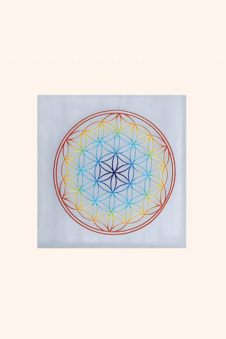 3 INCH - MANDALA COLOR SELENITE CHARGING PLATE - Improves positive energy flow in surroundings
