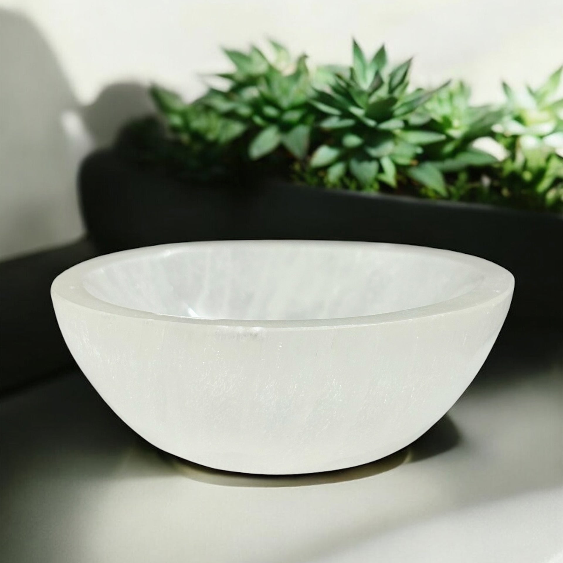 VASTU VARDAN NATURAL SELENITE BOWL FOR CRYSTAL CHARGING | HANDMADE SELENITE STONE BOWL FOR HEALING, MEDITATION, HOME DECOR & SPIRITUAL GIFTS (ROUND SHAPE, 3" INCHES)