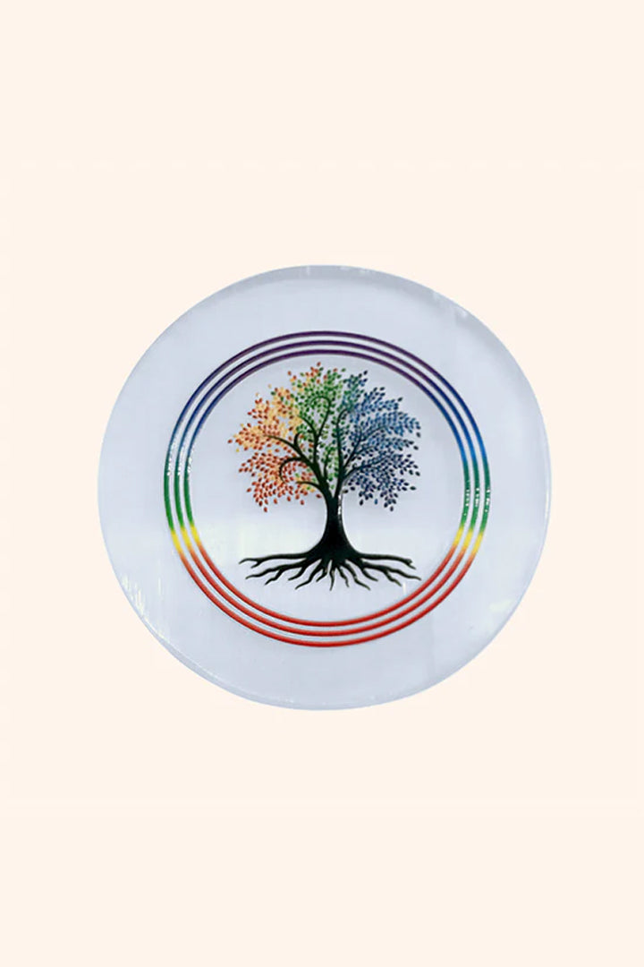 3 INCH - KALPVRIKSHA ROUND CHARGING SELENITE PLATE - Ideal for daily spiritual practice &  energy balancing
