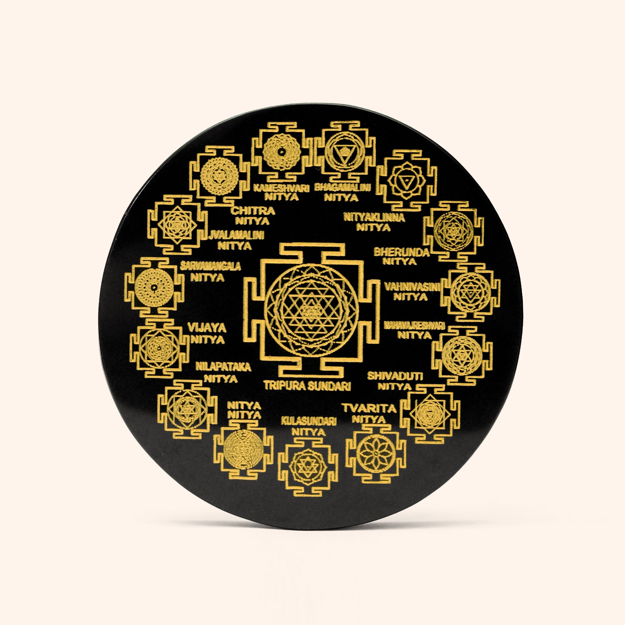 VASTU VARDAN CRYSTAL SHRI YANTRA BLACK OBSIDIAN PLATE 3 INCH