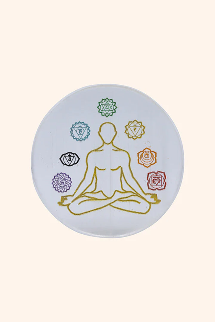 3 INCH - 7 CHAKRA CRYSTAL CHARGING SELENITE PLATE - Creates a peaceful & high-vibration environment