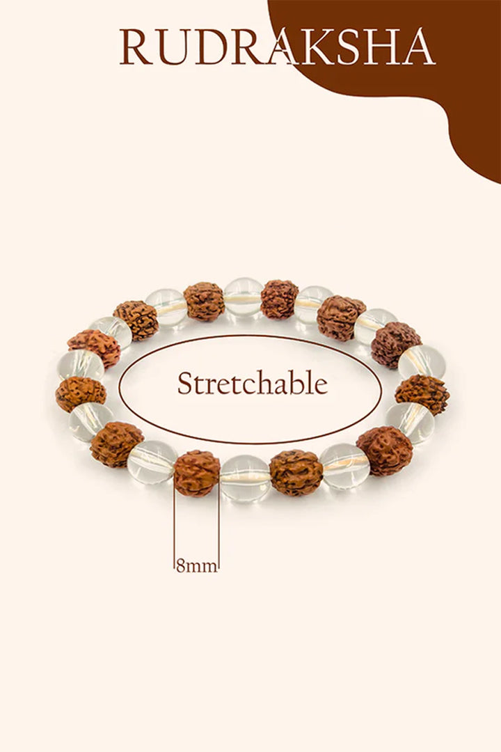 CLEAR QUARTZ CRYSTAL + RUDRAKSH BRACELET -Clarity & Divine Energy