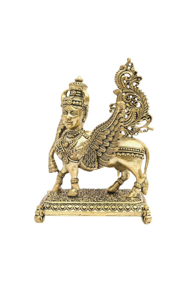 BRASS FLYING KAMDHENU COW STATUE - 4.5 INCH