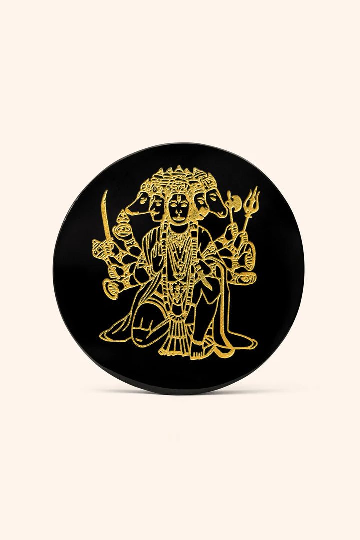 3 INCH - PANCHMUKHI HANUMAN JI BLACK OBSIDIAN CRYSTAL PLATE - Ultimate Protection Shield
