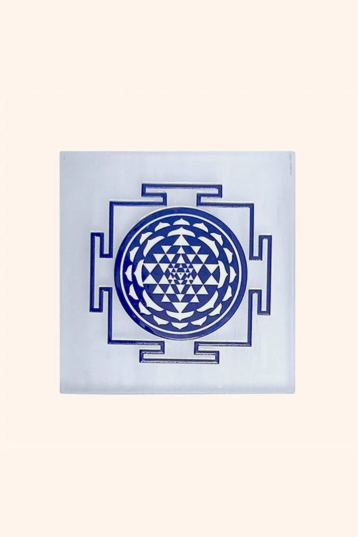 3 INCH - SHREE YANTRA BLUE SQUARE SELENITE CHARGING PLATE -Supports daily spiritual grounding
