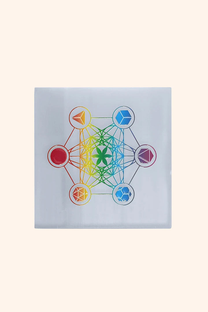4 INCH - HEXA SQUARE SELENITE CRYSTAL PLATE - Meditation & Reiki healing sessions