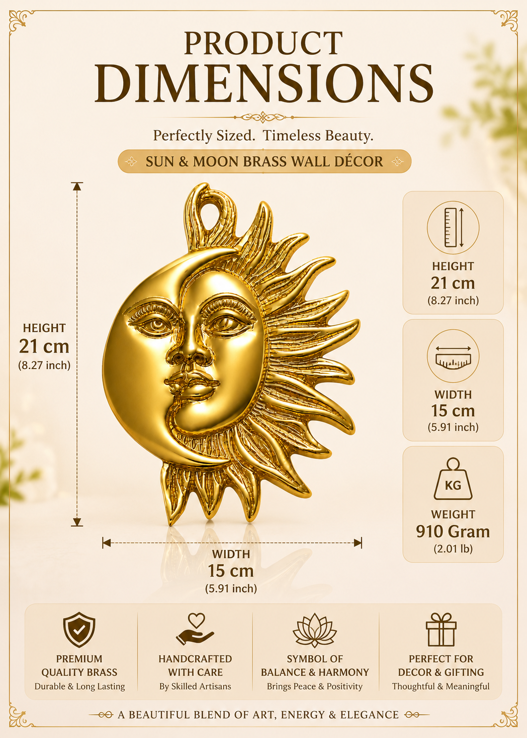 SUN + MOON BRASS STATUE - 21 CM