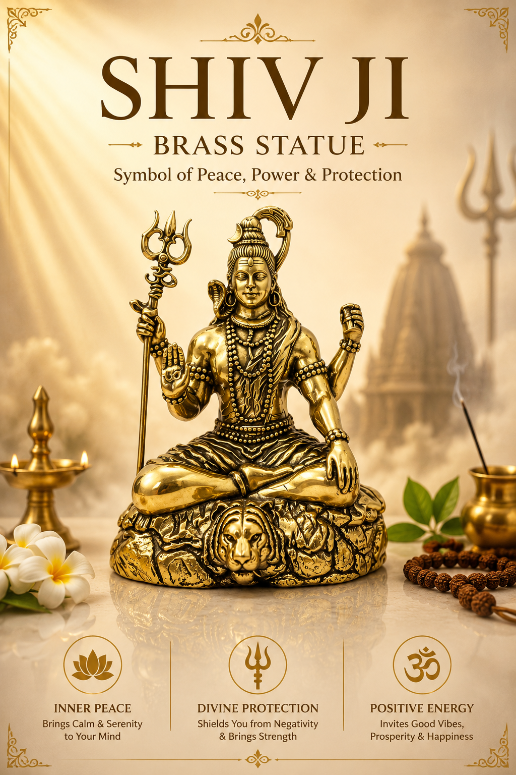 SHIV JI PREMIUM BRASS STATUE - 3.5 INCH