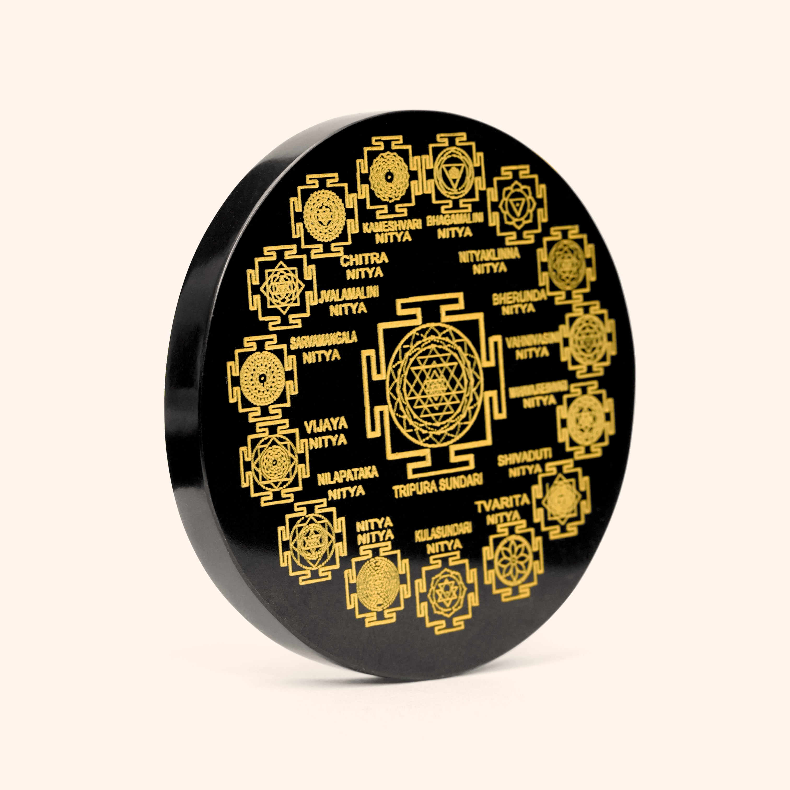 VASTU VARDAN CRYSTAL SHRI YANTRA BLACK OBSIDIAN PLATE 3 INCH