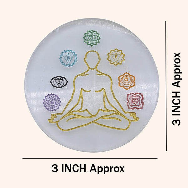 SELENITE 7 CHAKRA CRYSTAL CHARGING PLATE 3 INCH