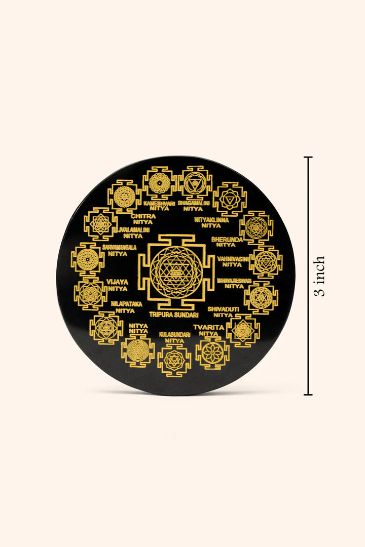 3 INCH - SHRI YANTRA BLACK OBSIDIAN  CRYSTAL PLATE  – Prosperity, Protection & Energy Amplification