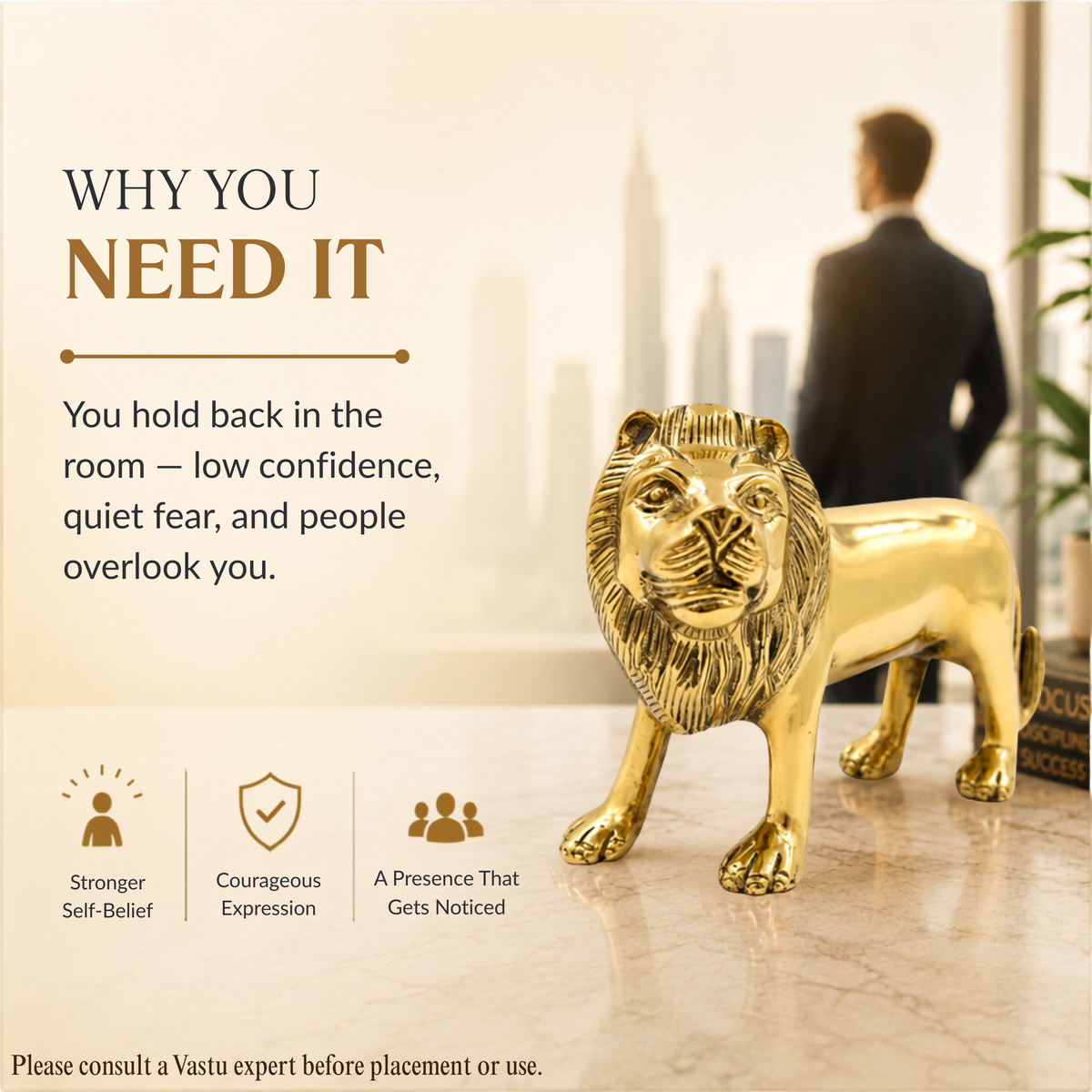 VASTU VARDAN BRASS LION STATUE 5.5 INCH (APPROX)