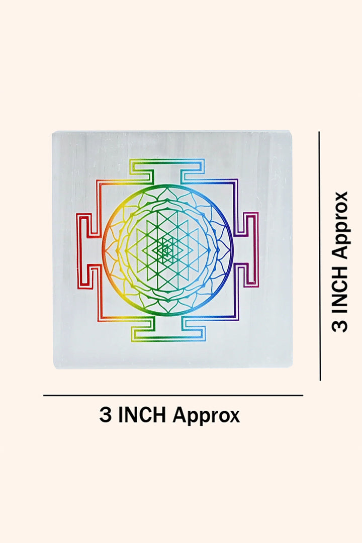 3 INCH - SHREE YANTRA COLOUR SQUARE CRYSTAL SELENITE PLATE -