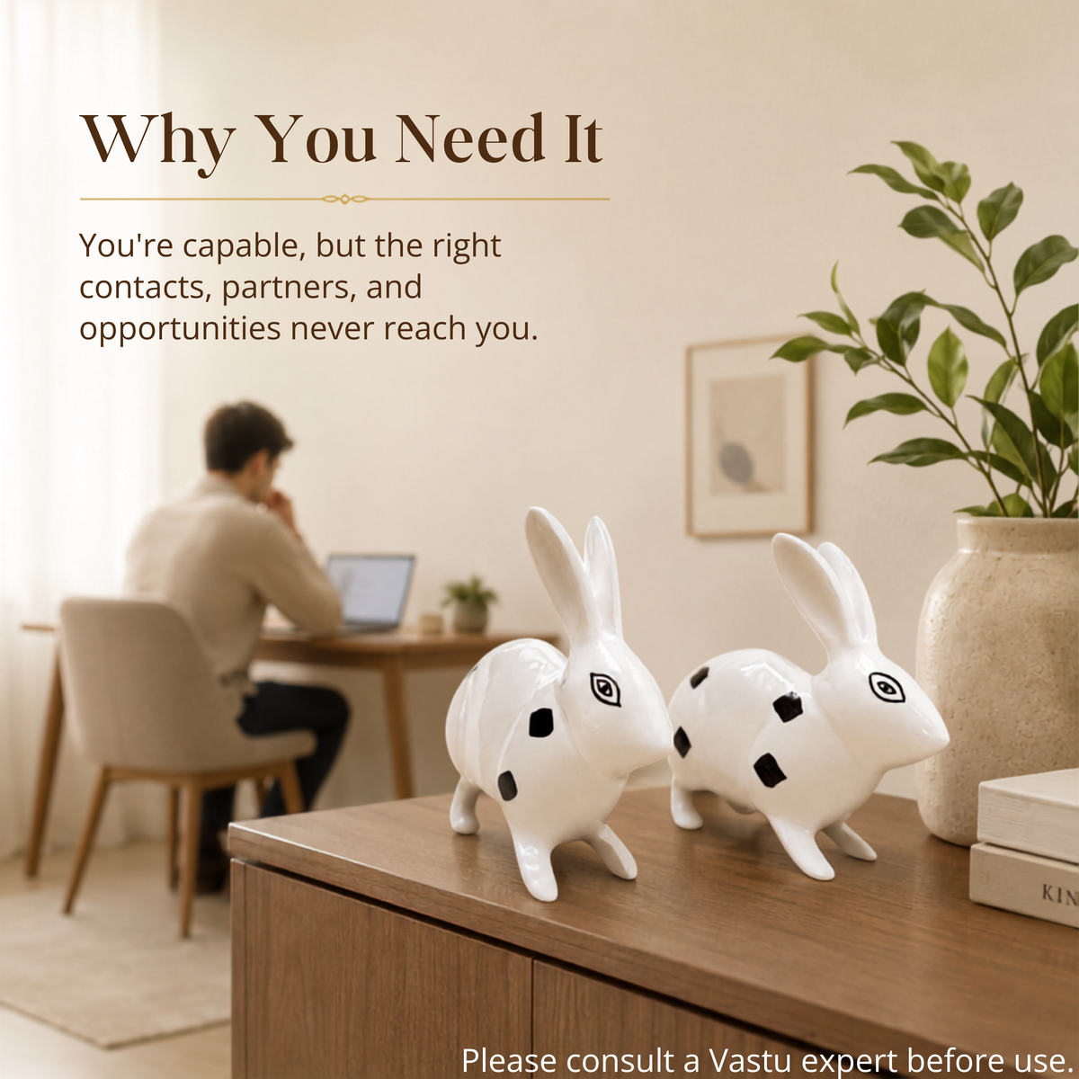 VASTU VARDAN BRASS SMALL RABBIT PAIR BLACK & WHITE