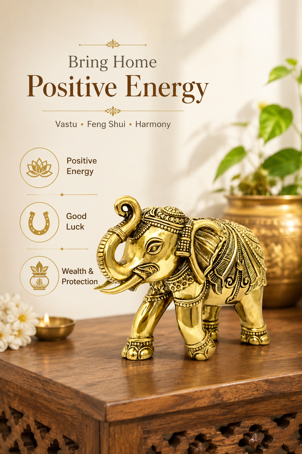 BRASS ELEPHANT STATUE - 4 INCH