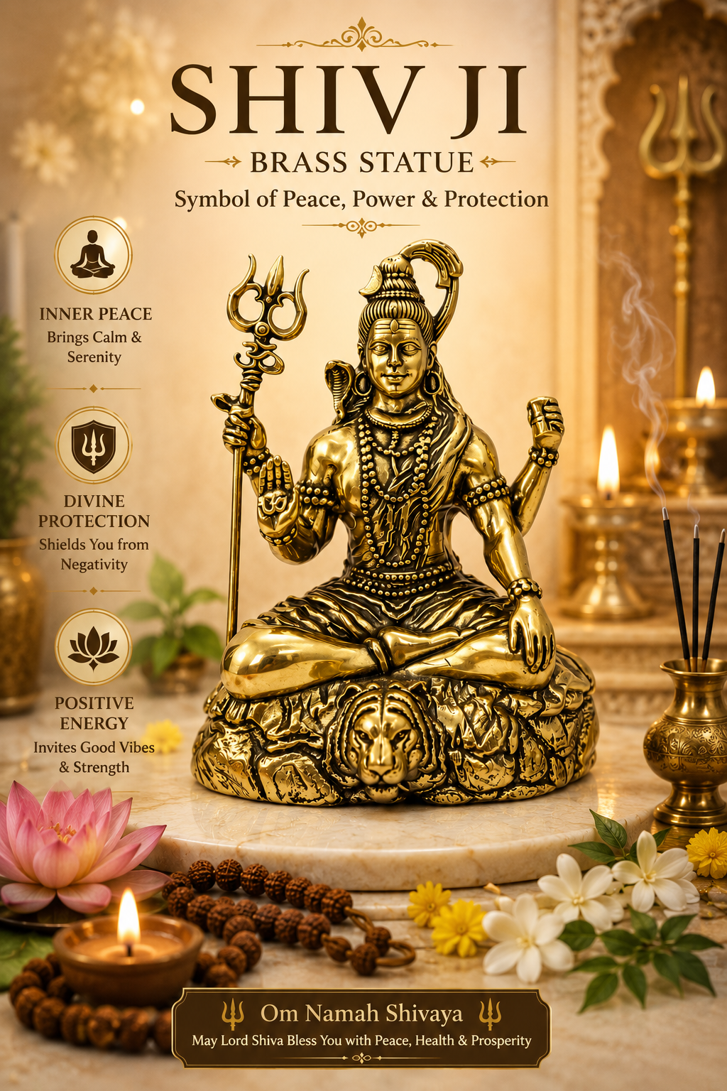 SHIV JI PREMIUM BRASS STATUE - 3.5 INCH