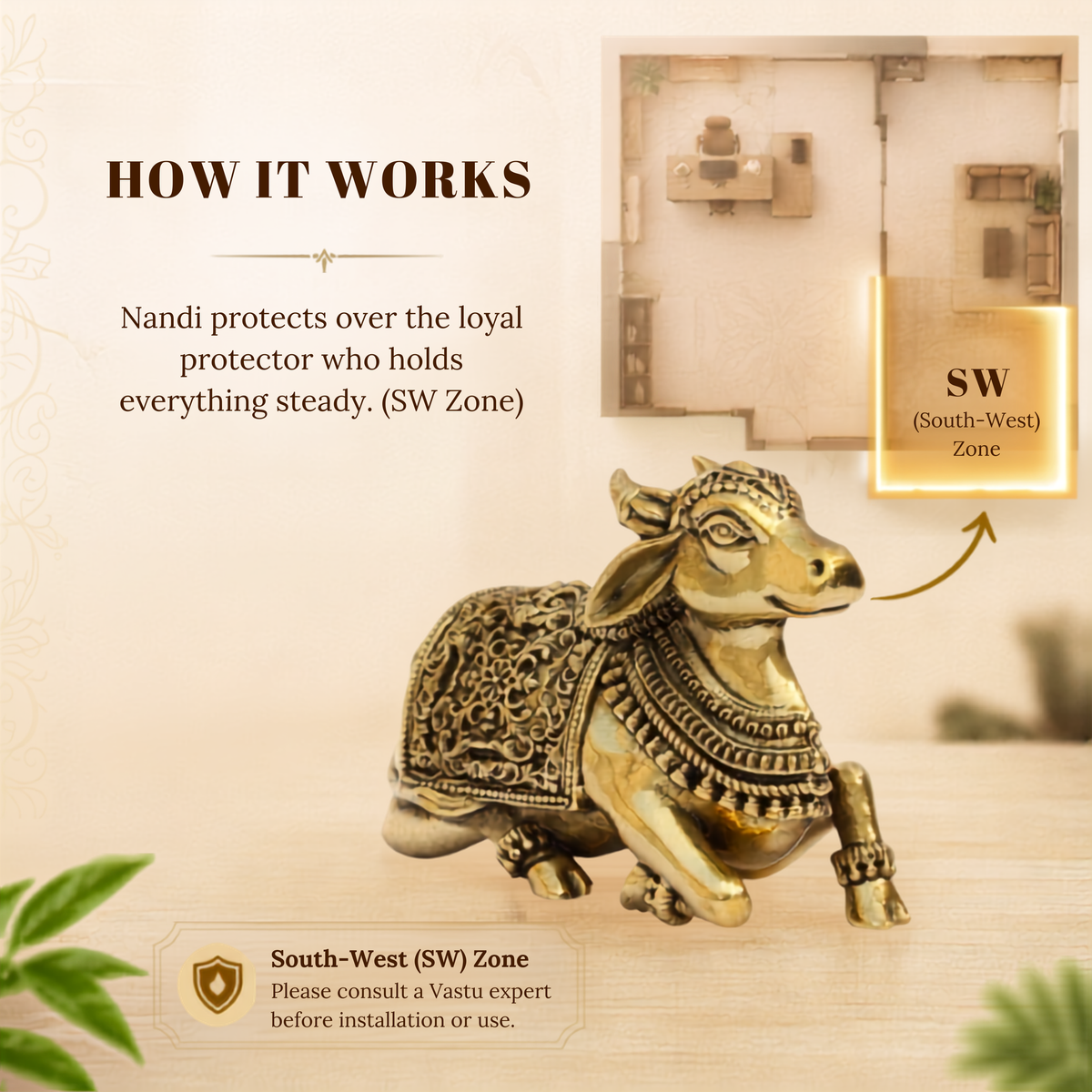 NANDI JI PREMIUM BRASS STATUE - 7 CM