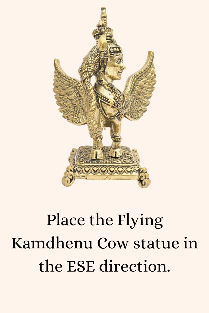 BRASS FLYING KAMDHENU COW STATUE - 4.5 INCH