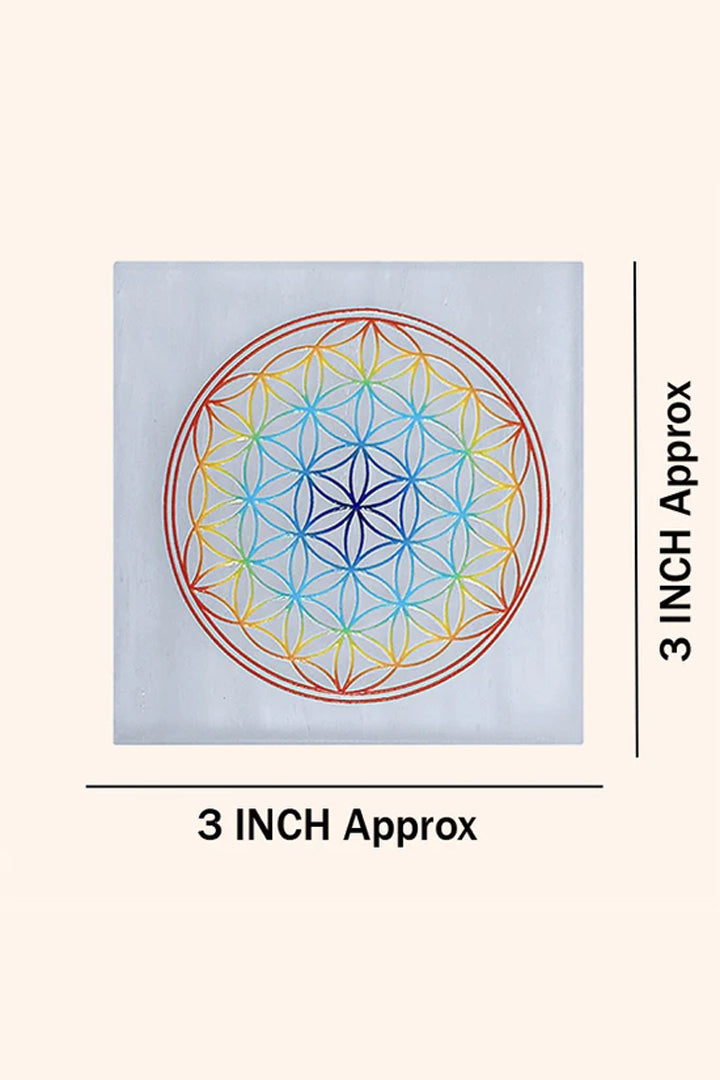 3 INCH - MANDALA COLOR SELENITE CHARGING PLATE - Improves positive energy flow in surroundings