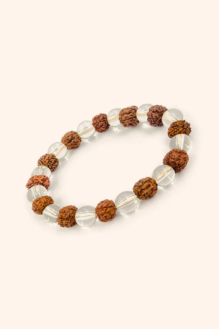 CLEAR QUARTZ CRYSTAL + RUDRAKSH BRACELET -Clarity & Divine Energy