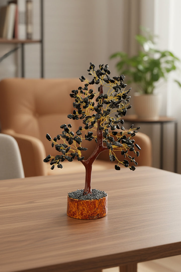 BLACK TOURMALINE CRYSTAL TREE 300 BEADS - Protection, Stability & Elegant Energy Décor