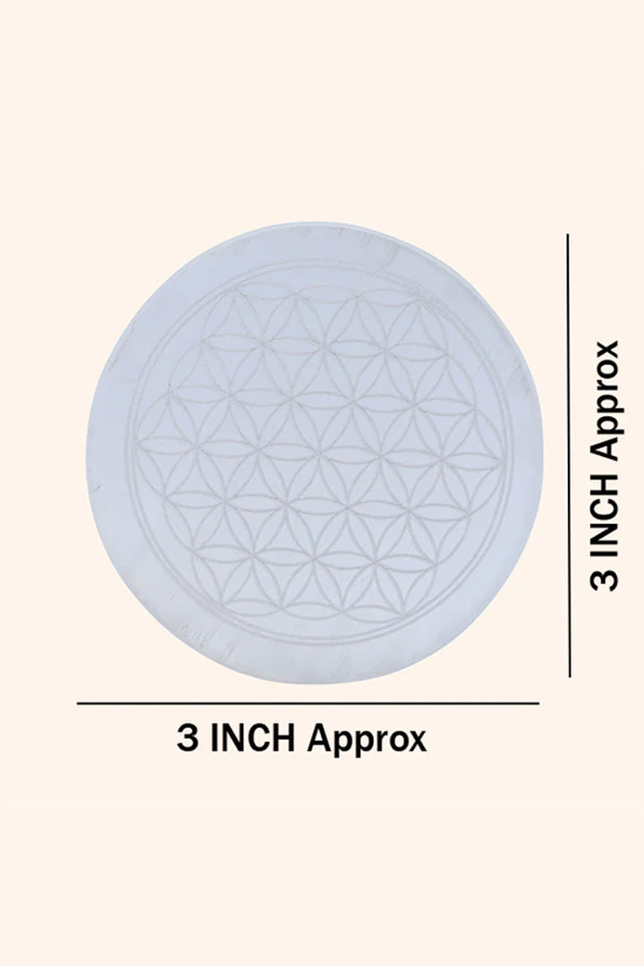 3 INCH - MANDALA ROUND CRYSTAL SELENITE PLATE - Spiritual & chakra healing practices