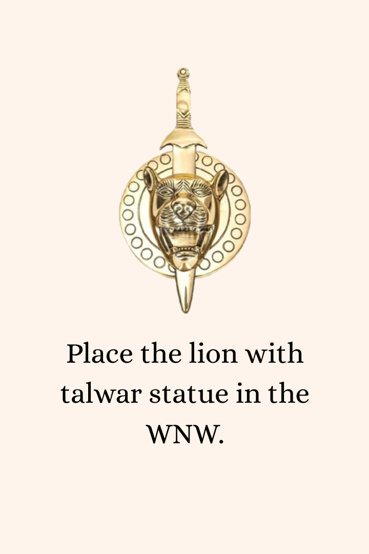 VASTU VARDAN BRASS LION WITH TALWAR STATUE