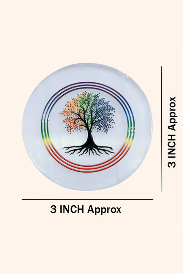 3 INCH - KALPVRIKSHA ROUND CHARGING SELENITE PLATE - Ideal for daily spiritual practice &  energy balancing