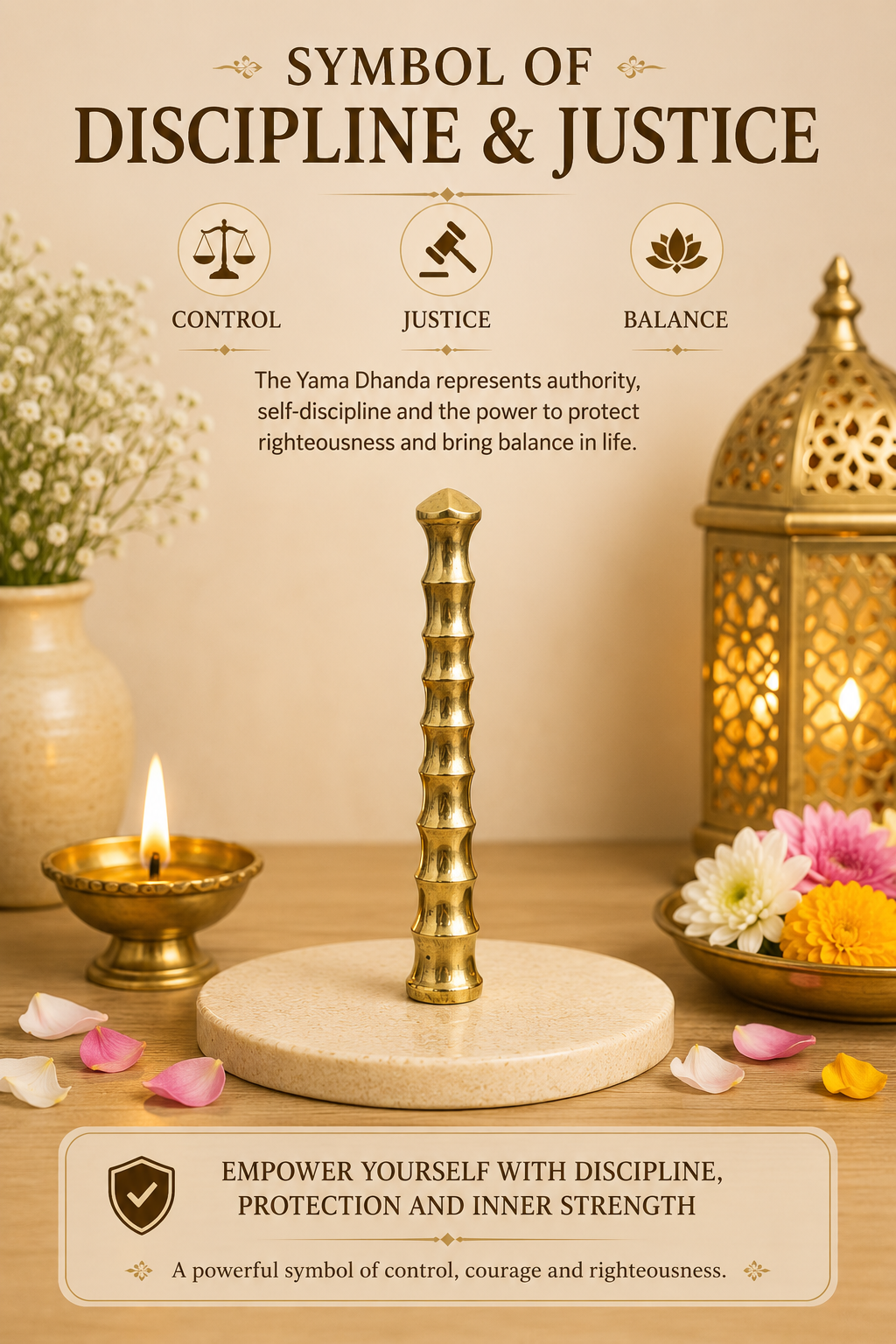 BRASS YAMA DANDA DIGPAL SHASTRA STATUE