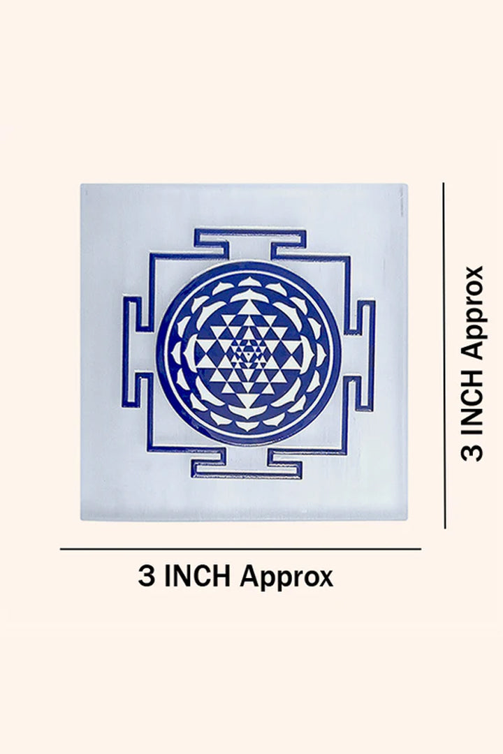 3 INCH - SHREE YANTRA BLUE SQUARE SELENITE CHARGING PLATE -Supports daily spiritual grounding