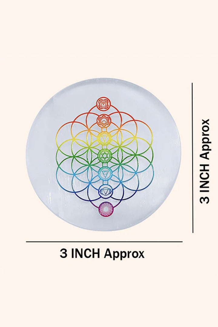 3 INCH - 7 CHAKRA FLOWER ROUND SELENITE CHARGING PLATE - Spiritual altar decoration
