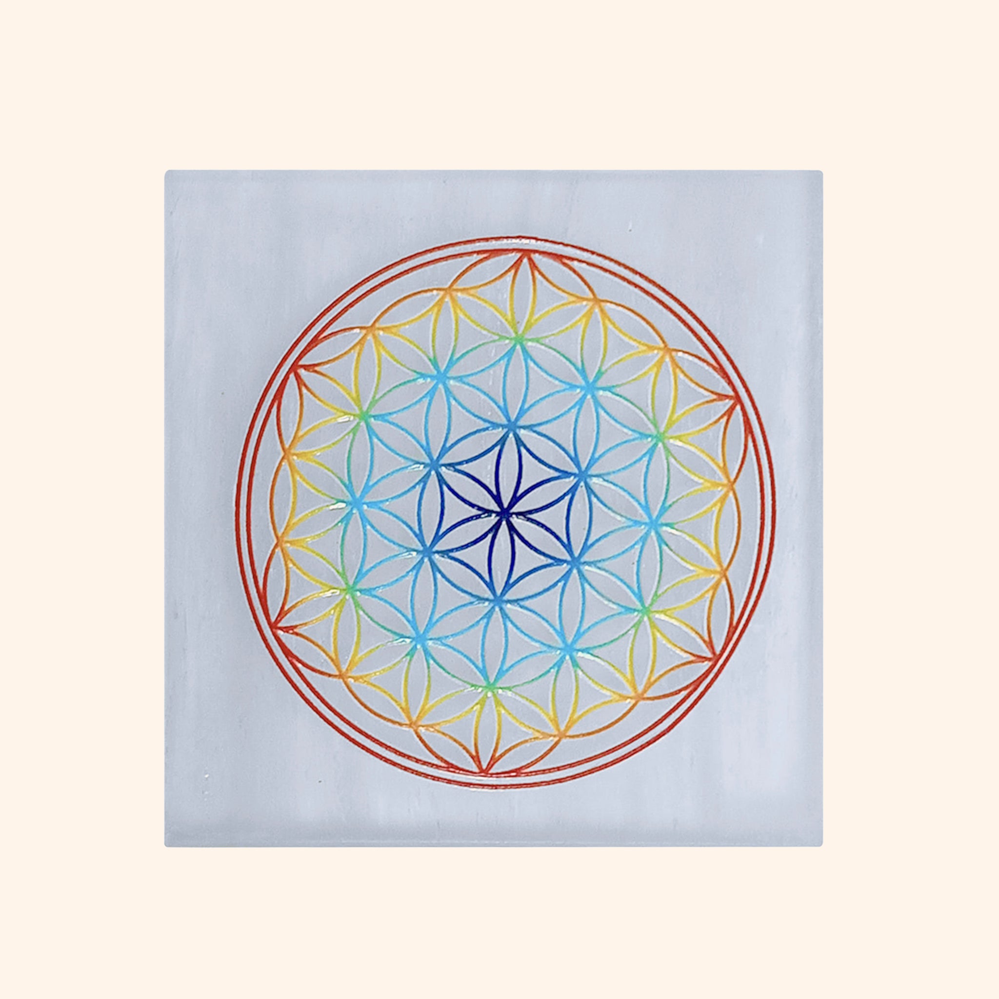VASTU VARDAN CRYSTAL MANDALA COLOR SQURE SELENITE PLATE 4 INCH