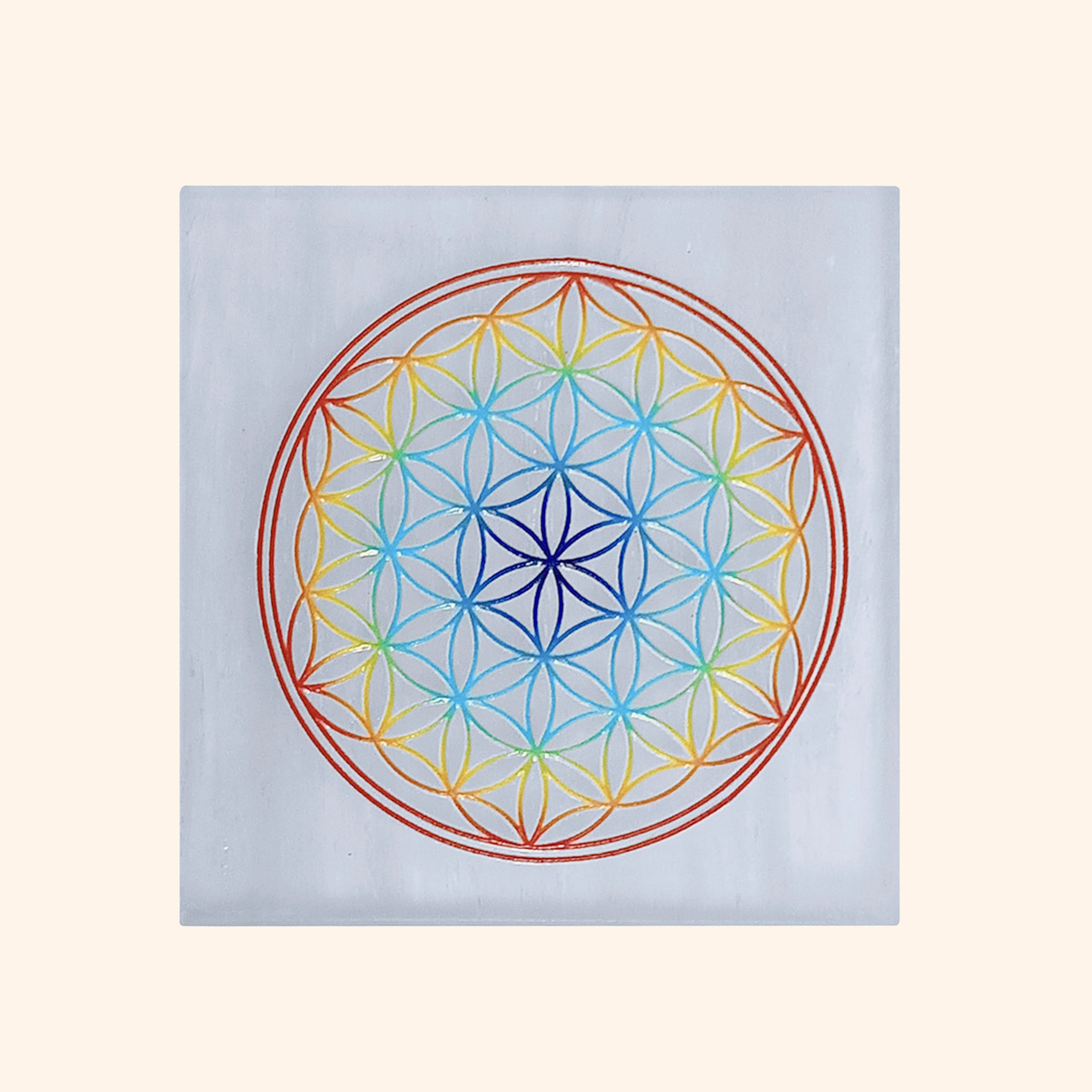 VASTU VARDAN CRYSTAL MANDALA COLOR SQURE SELENITE PLATE 4 INCH