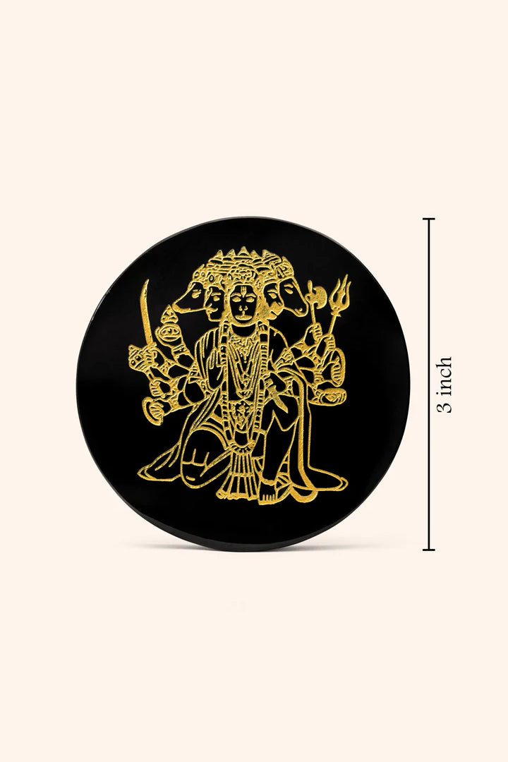 3 INCH - PANCHMUKHI HANUMAN JI BLACK OBSIDIAN CRYSTAL PLATE - Ultimate Protection Shield