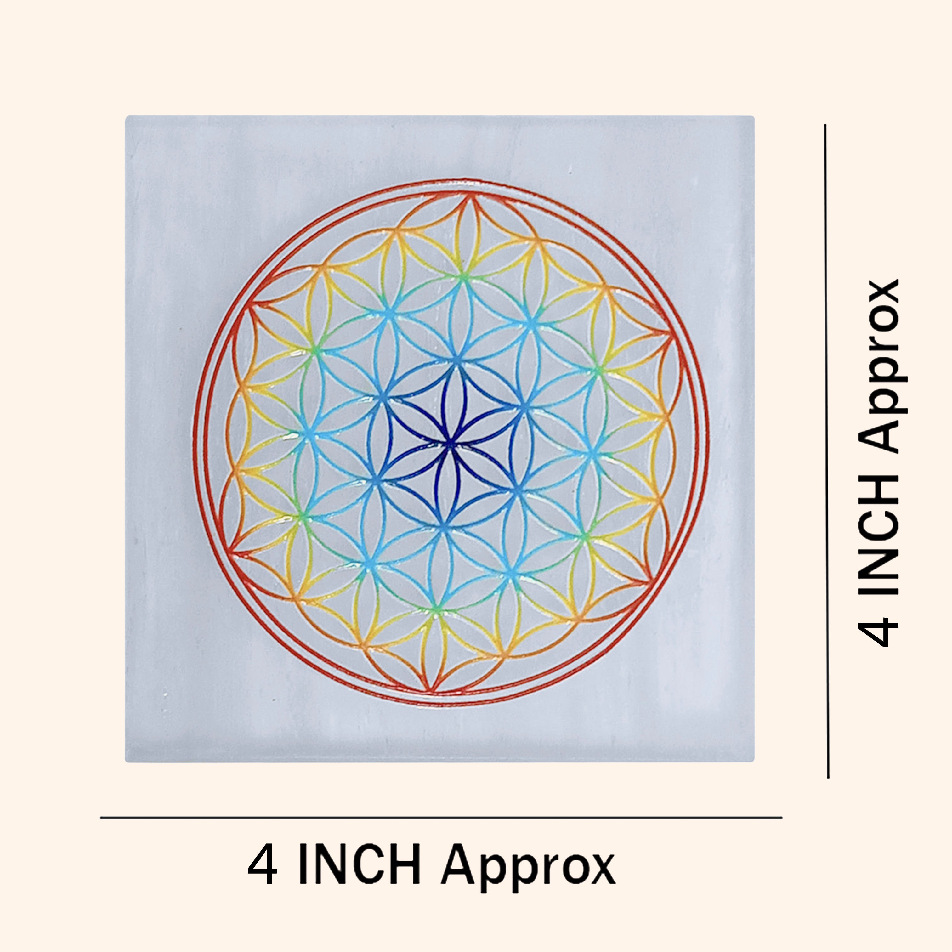 VASTU VARDAN CRYSTAL MANDALA COLOR SQURE SELENITE PLATE 4 INCH