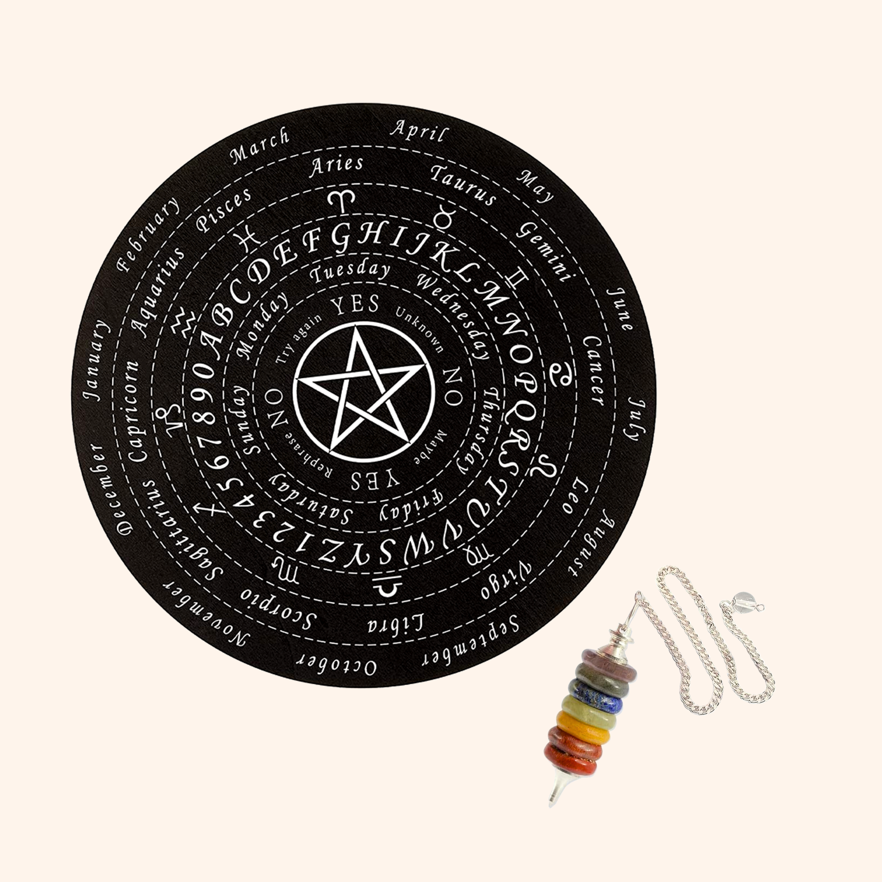 VASTU VARDAN STAR DOWSING BOARD WITH SEVEN CHAKRA PENDULAM 9 INCH