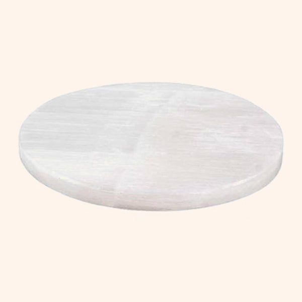 SELENITE CRYSTAL PLAIN ROUND PLATE 4 INCH