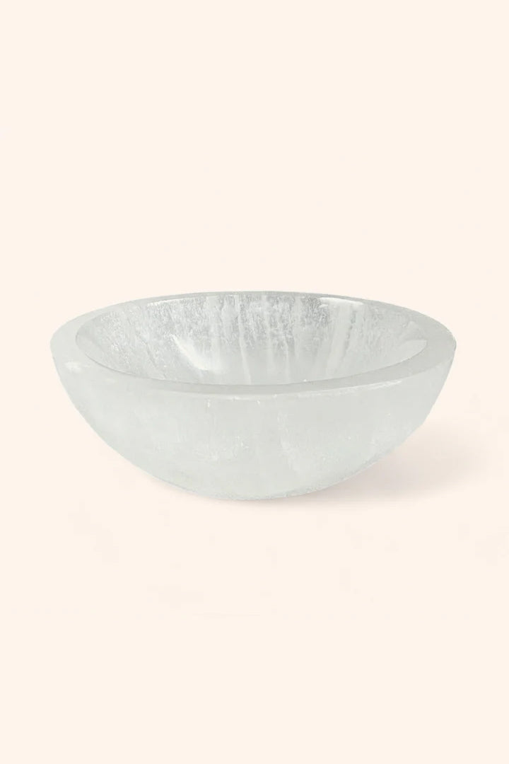 3 INCHES (ROUND SHAPE) - NATURAL SELENITE BOWL + 100 GM PYRITE STONE – Abundance & Energy Amplification Set