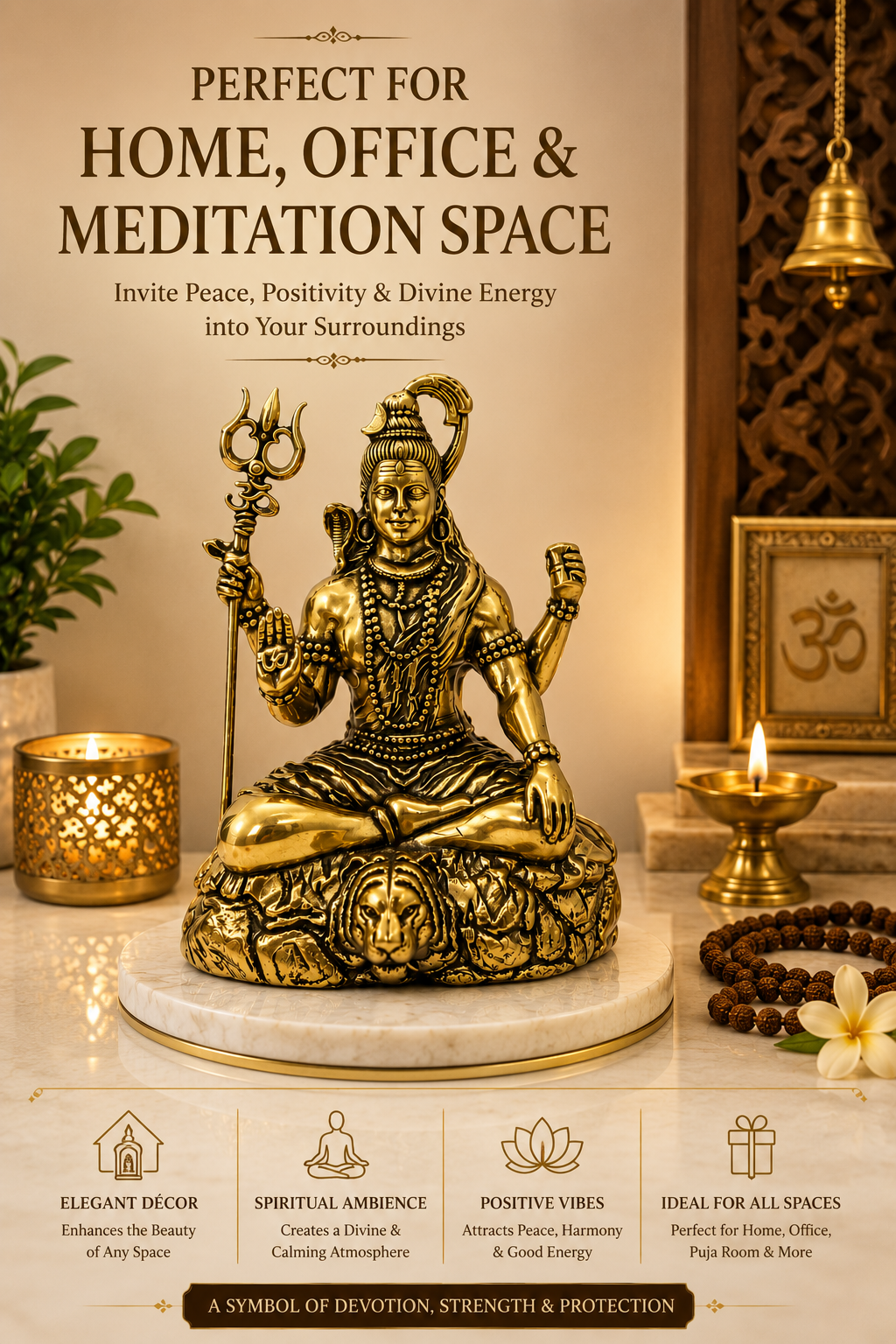 SHIV JI PREMIUM BRASS STATUE - 3.5 INCH